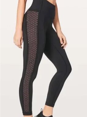 Lululemon  7/8 Tights | Black/Pink Dots | Size 8 | EUC